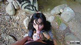 Round ass tattooed brunette girl Lysagna DelRay flashing and fucking under the bridge