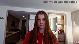 18 y.o. German redhead girl gets her shaved pussy fucked POV