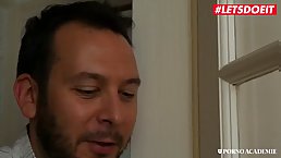 Sexy brunette babe with nice boobs gets fucked in the ass by horny principal