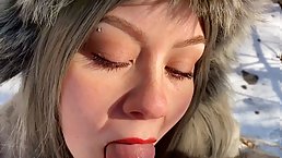 Amateur slut Vilu Vidish sucking dick in the cold winter forest