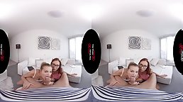 Two young babe share big cock POV (VR)