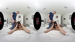 Small tits brunette babe gets double dicking