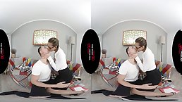 Busty brunette MILF with glasses sucks and rides dick POV (VR)