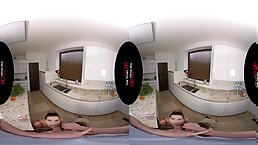 Nice POV threesome fuck with two skinny babes (VR)