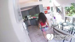 Beautiful Latina babe in sexy shorts Victoria Voxxx gets fucked by her stepbro by the pool