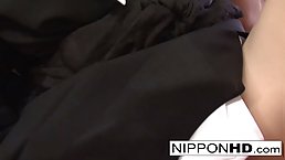 Kimono wearing Japanese MILF gets banged by two guys