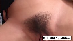 Horny Japanese teen with hairy pussy loves squirting all over