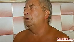 Sexually active old couple enjoy sex after the shower