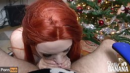 Sloppy Xmas deepthroat from redhead hottie Miss Banana