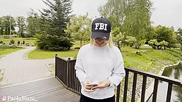 Young blonde with nice ass gets fucked outdoor