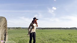 Round ass redhead babe gets nice outdoor dicking