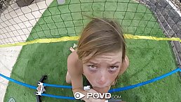 Young redhead girl with nice tits gets her pussy pounded POV