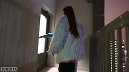 Skinny tattooed brunette girl gets fucked on the stairway