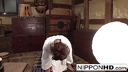 Cute Japanesen babe wearing kimono gets caught masturbating