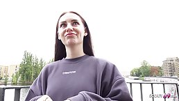 Small tits brunette girl Emma Evans gets her pussy drilled at casting