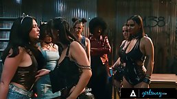 Hot lesbian orgy with ten horny sluts