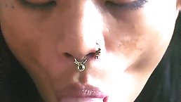 Amateur pierced Asian slut gives nice POV blowjob