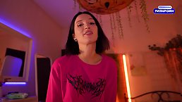 Small tits tattooed brunette girl gets fucked POV by her stepdad