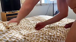 Beautiful ebony babe gets fucked hard in bed