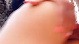 Slender redhead babe gets both of her holes fucked in the forest