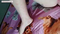 Amateur redhead slut plays with her pussy and sucks black cock
