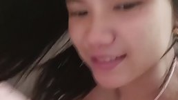 Petite Asian stepsis sucks dick and gets cum in her mouth