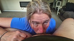 Mature housewife deepthroats big cock