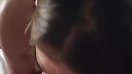 Amateur busty brunette MILF blowjobs POV