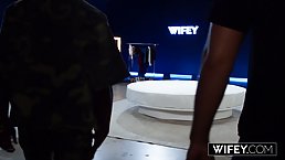 Busty brunette MILF Brandi Johnson gets spit-roasted and creampied while hubby watches