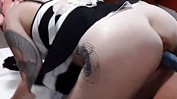 Tiny Karlee gives petite maid a pig ride then enjoys anal with creampie