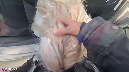 Amateur blonde gives head and pussy in the car