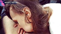 Naughty Adeline gives sloppy blowjob in car (POV)