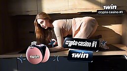 Sexy babe with big round ass masturbates and cums in the kitchen