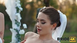 Slender brunette bride Liz Ocean gets fucked outdoor