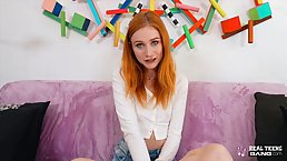 Small tits redhead teen gets her firebush pounded and creampied