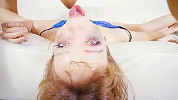 Petite redhead slut Aliya Brynn deepthroats POV