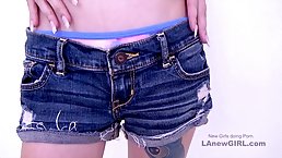 Skinny blonde teen gives nice POV blowjob at modeling audition
