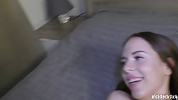Lucky guy enjoys threesome with two cute brunette girls