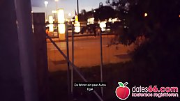Amateur redhead slut sucks dick and gives pussy behind billboard in the city