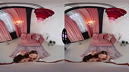 Two young besties share a thick cum load (VR)