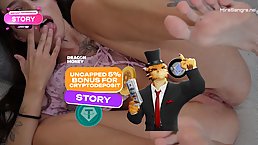 Small tits tattooed brunette girl gets fucked POV with cum in her mouth