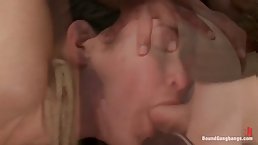Skinny brunette sub gets anally gangbanged rough (music video clip)