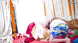 Desi newly married wife gets fucked by a thief in front of husband and it turns into a threesome
