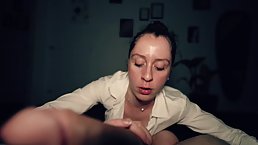 Amateur brunette girl plays with big cock and ruins orgasm