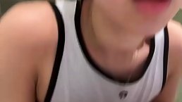 Busty blonde babe masturbates in the bathroom