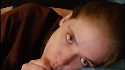 Pretty brunette girl gives nice blowjob
