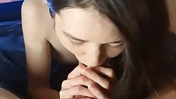 Amateur brunette girl Little Em sucks stepdad's cock POV
