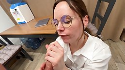 Young brunete with small tits gets fucked in an office (POV)