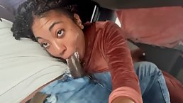 Amateur ebony slut blowjobs BBC and gets cum in her mouth