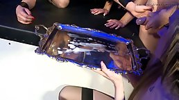 Crazy orgy in a German festival of porn for young sluts loving cum swallow